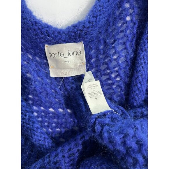 Forte Forte Italy Wool Blend Open Knit Plunging Cardigan in Blue - Picture 4 of 4